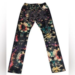 MNML Multi Color Tie-Die Double Sided Skelton Rhinestone Button Fly Denim Jeans